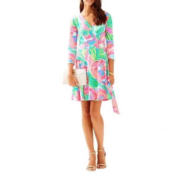 Lilly Pulitzer Emilia Wrap Dress Paradise Bound 3/4 Sleeve Size XS - Picture 2 of 7